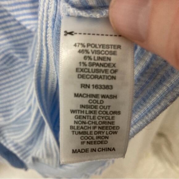 Rio & Rian blue white stripe short cuff sleeve nautical beachy summer top size M - Picture 5 of 5